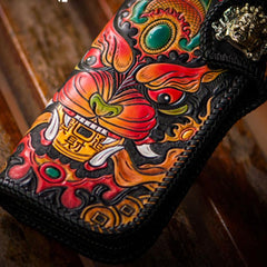Handmade Leather Monster Mens Chain Biker Wallet Cool Leather Wallet Long Phone Wallets for Men