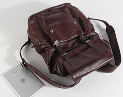 Genuine Leather Mens Cool Backpack Sling Bag Large Black Travel Bag Hiking Bag for men - imessengerbags