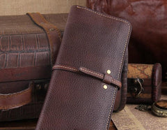 Genuine Leather Mens Cool Slim Long billfold Leather Wallet Men Small Wallets Bifold for Men - imessengerbags