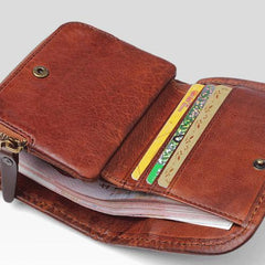 Handmade Mens Cool billfold Leather Wallet Men Small Zipper Wallets Bifold for Men - imessengerbags