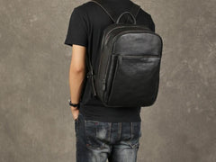 Genuine Leather Mens Cool Backpack Sling Bag Large Black Travel Bag Hiking Bag for men - imessengerbags