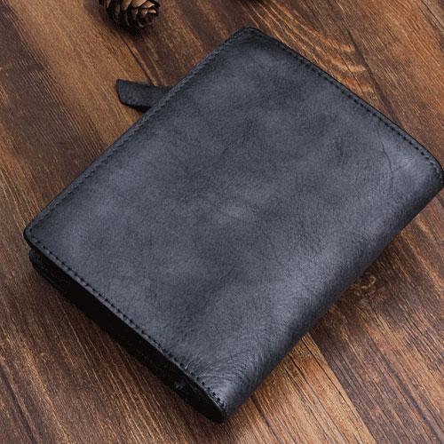 Handmade Mens Cool billfold Leather Wallet Men Small Zipper Wallets Bifold for Men