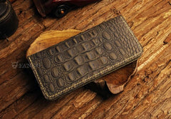 Handmade Leather Alligator Pattern Mens Cool Travel Long Wallet Card Holder Card Slim Clutch Wallets for Men - imessengerbags