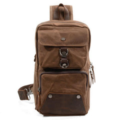 Cool Waxed Canvas Leather Mens Chest Bag Sling Bag One Shoulder Packs for men