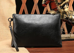 Black Leather Mens Wristlet Wallet Bag Zipper Clutch Wallet For Men
