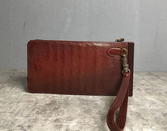 Genuine Leather Mens Cool Long Leather Wallet Cards Phone Zipper Clutch Wristlet Wallet for Men - imessengerbags