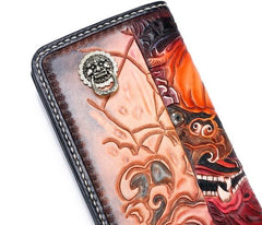 Handmade Leather Chinese Lion Mens Chain Biker Wallet Cool Leather Wallet With Chain Wallets for Men - imessengerbags