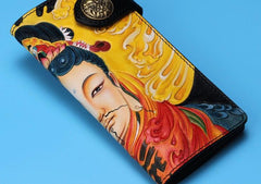 Handmade Leather Quan yin Buddha Mens Chain Biker Wallet Cool Leather Wallet With Chain Wallets for Men - imessengerbags