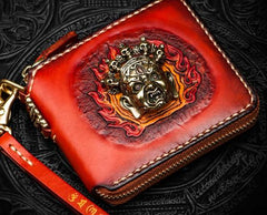 Handmade Mahākāla Leather Brown Biker Wallet Mens Cool Short Chain Wallet Trucker Wallet with Chain - imessengerbags