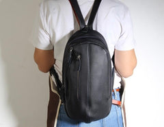 Genuine Leather Mens Cool Chest Bag Sling Bag Crossbody Bag Travel Bag Hiking Bag for men