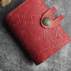 Handmade Leather Floral Mens Cool Short Wallet Card Holder Small Card Slim Wallets for Men