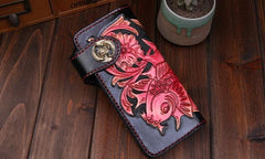 Handmade Mens Cool Tooled Carp Leather Chain Wallet Biker Trucker Wallet with Chain - imessengerbags