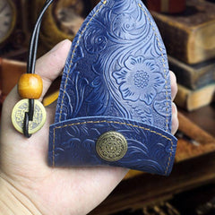 Handmade Leather Floral Mens Cool Car Key Wallet Coin Wallet Pouch Car KeyChain for Men - imessengerbags