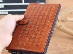 Genuine Leather Mens Cool Braided Wallet Long Leather Wallet Clutch Wristlet Wallet for Men - imessengerbags