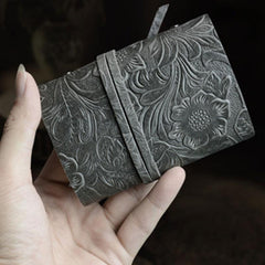 Handmade Leather Floral Mens Cool Short Wallet Card Holder Small Card Slim Wallets for Men - imessengerbags