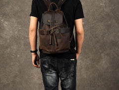 Genuine Leather Mens Cool Backpack Sling Bag Large Coffee Travel Bag Hiking Bag for men - imessengerbags