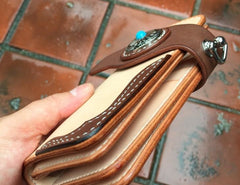 Handmade Leather Biker Wallet Mens Cool Short Chain Wallet Trucker Wallet with Chain