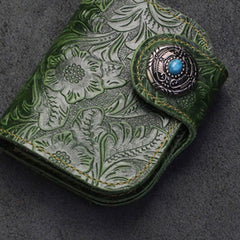 Handmade Leather Floral Mens Cool Biker Wallet Leather Wallet Men billfold Wallets Bifold for Men - imessengerbags