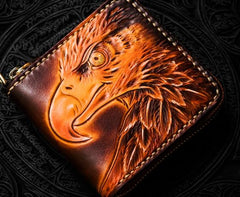 Handmade Leather Tooled Eagle Mens billfold Wallet Cool Leather Wallet Slim Wallet for Men - imessengerbags