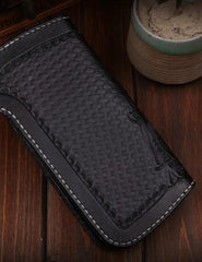 Handmade Leather Mens Cool Black Obsidian Chain Wallet Biker Trucker Wallet with Chain - imessengerbags