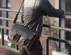 Handmade Leather Mens Cool Shoulder Bag Messenger Bag Chest Bag Bike Bag Cycling Bag for men - imessengerbags