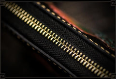 Handmade Leather Tooled Carp Mens Chain Biker Wallet Cool Leather Wallet Long Phone Wallets for Men