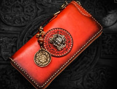 Handmade Leather Mahākāla Mens Chain Biker Wallet Cool Leather Wallet Long Clutch Wallets for Men