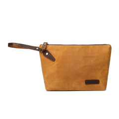 Cool Canvas Leather Mens Wristlet Bag Vintage Clutch Zipper Bag for Men