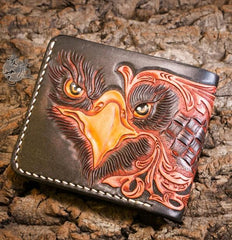 Handmade Leather Eagle Tooled Mens billfold Wallet Cool Leather Wallet Slim Wallet for Men - imessengerbags