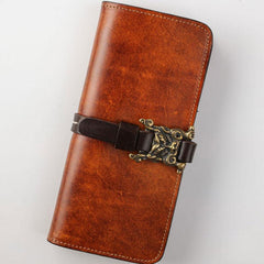 Handmade Leather Mens Clutch Wallet Cool Leather Wallet Long Phone Wallets for Men