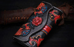 Handmade Leather Mens Womens Tooled Phoenix Clutch Wallet Cool Wallet Long Wallets for Men Women