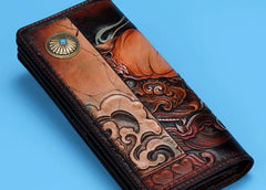 Handmade Leather Chinese Lion Mens Chain Biker Wallet Cool Leather Wallet With Chain Wallets for Men - imessengerbags