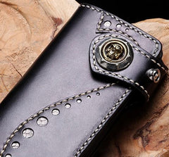 Handmade Leather Mens Chain Biker Wallet Cool Leather Wallet Long Phone Wallets for Men - imessengerbags