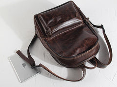Genuine Leather Mens Cool Backpack Sling Bag Large Black Travel Bag Hiking Bag for men