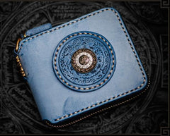 Handmade Leather Tibetan Mens billfold Wallet Cool Chain Wallet Biker Wallet for Men