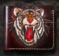 Handmade Leather Tiger Tooled Mens billfold Wallet Cool Leather Wallet Slim Wallet for Men - imessengerbags