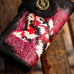 Handmade Leather Carp Mens Chain Biker Wallet Cool Leather Wallet With Chain Wallets for Men