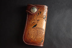 Tooled Handmade Leather Mens Long Biker Wallets Chain Wallet Biker Chain Wallets For Men