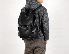 Genuine Leather Mens Cool Backpack Sling Bag Large Black Travel Bag Hiking Bag for men