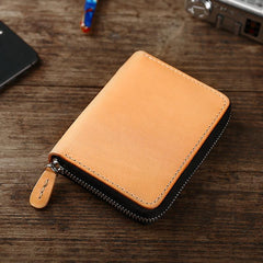 Handmade Cool Mens Leather Zipper Red Small Wallet Green Bifold billfold Wallet for Men