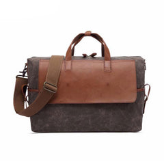 Mens Canvas Leather Briefcase Handbag Laptop Bag Business Bag for Men