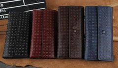 Genuine Leather Mens Cool Long Leather Wallet Zipper Clutch Wristlet Wallet for Men - imessengerbags