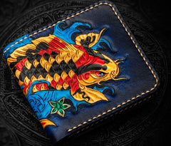 Handmade Leather Carp Tooled Mens billfold Wallet Cool Leather Wallet Slim Wallet for Men - imessengerbags