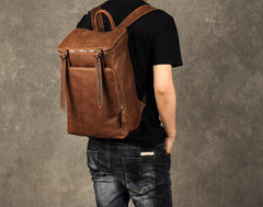 Genuine Leather Mens Cool Backpack Sling Bag Large Black Travel Bag Hiking Bag for men