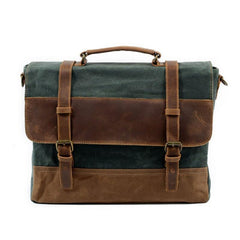 Mens Waxed Canvas Leather Side Bag Messenger Bag Canvas Courier Bag for Men