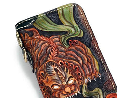 Handmade Leather Fortune Pixiu Mens Chain Biker Wallet Cool Leather Wallet With Chain Wallets for Men - imessengerbags