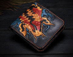 Handmade Leather Carp Tooled Mens billfold Wallet Cool Leather Wallet Slim Wallet for Men - imessengerbags