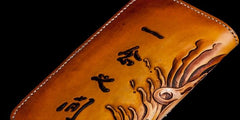 Handmade Leather Mens Clutch Wallet Cool Buddha&Demon Tooled Wallet Long Zipper Wallets for Men - imessengerbags