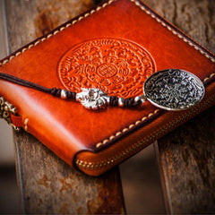Handmade Leather Tibetan Tooled Mens billfold Wallet Cool Chain Wallet Biker Wallet for Men