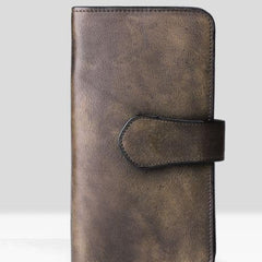 Handmade Leather Mens Cool Long Leather Wallet Trifold Clutch Wallet for Men
